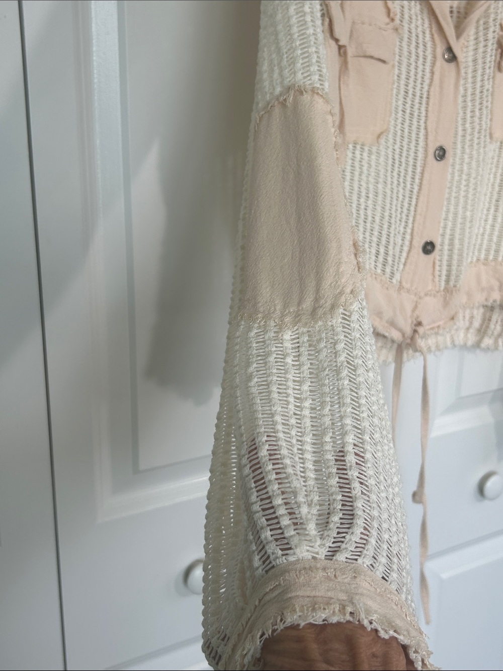 POL Beige & Cream Open-Weave Hooded Button Utility Jacket - Picture 4 of 7